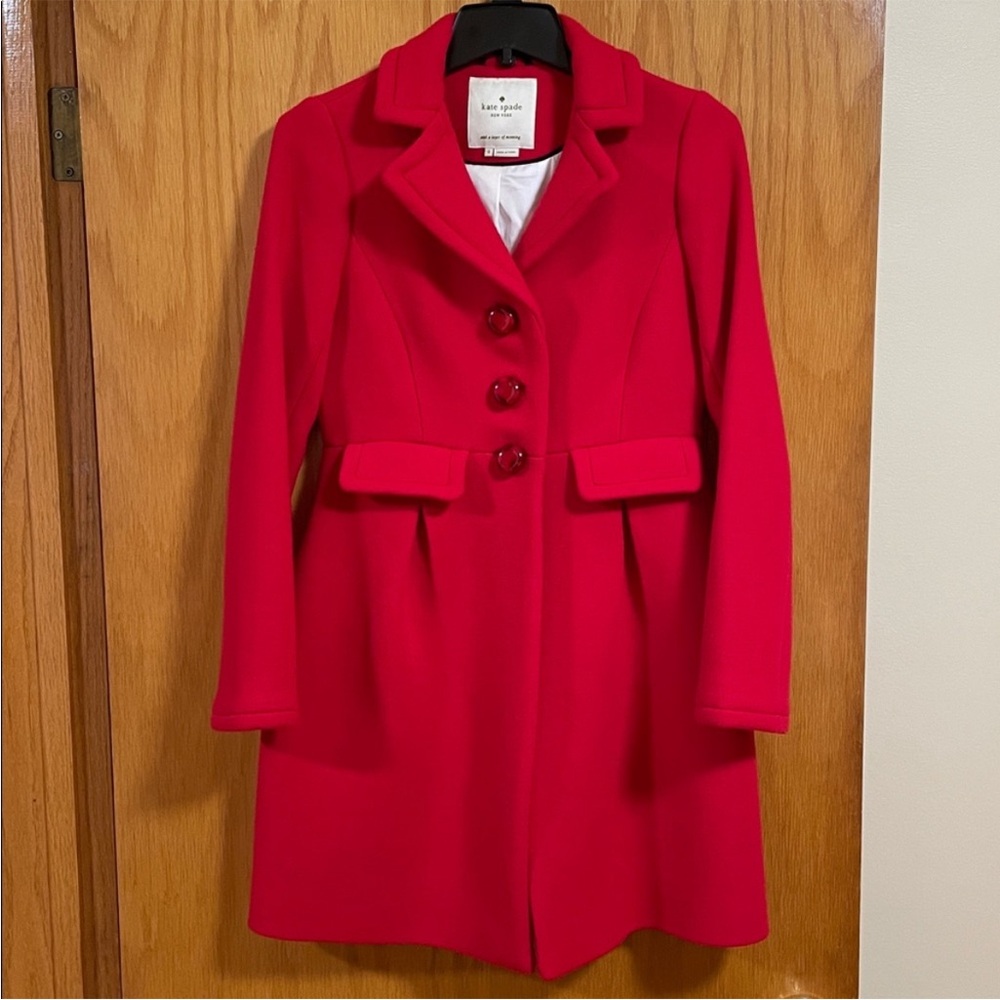 Kate Spade Womens Red Pea Wool Winter Coat Size 0 - Picture 6 of 11